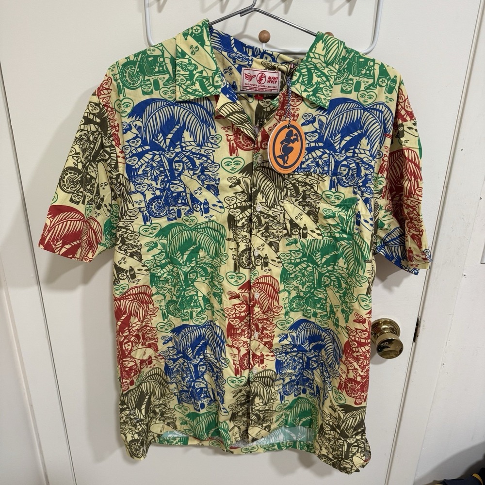 Mami Wata Graphic South African Hawaiian Short Sleeve Shirt Men Size Large - NWT